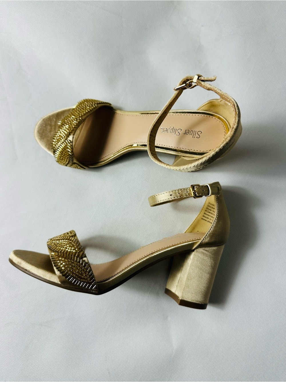 Metallic Gold Ankle-Strap Heeled Sandals - Picture 3 of 13